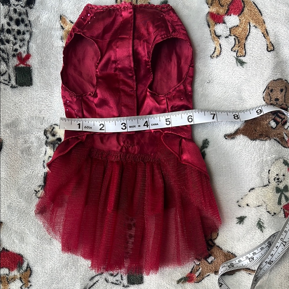 Red Dog Dress with Rhinestones and Bow - Picture 2 of 5